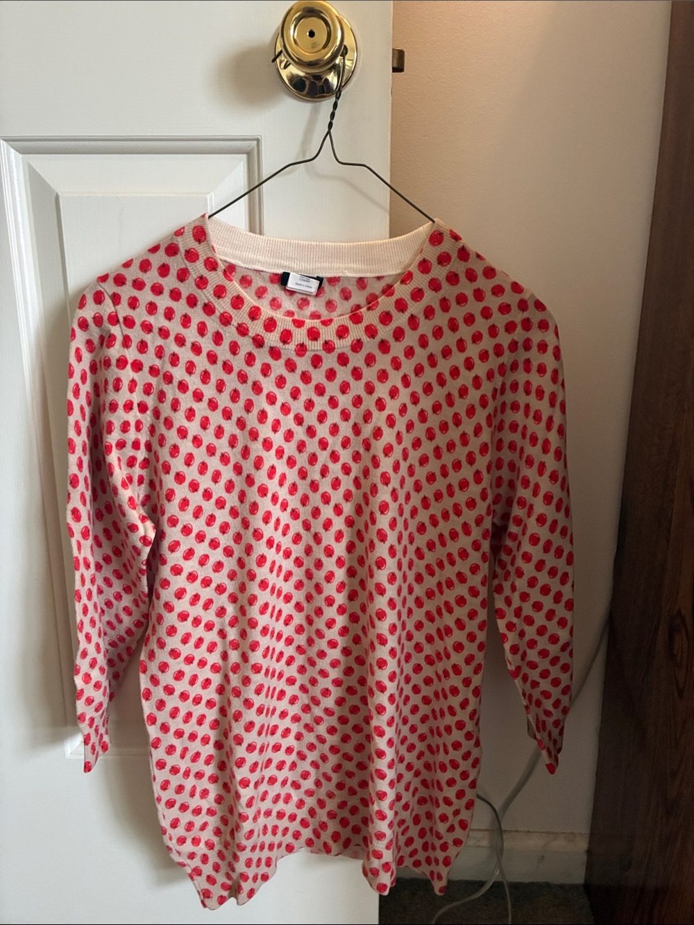 J. Crew Tan Sweater with Red Apple Print